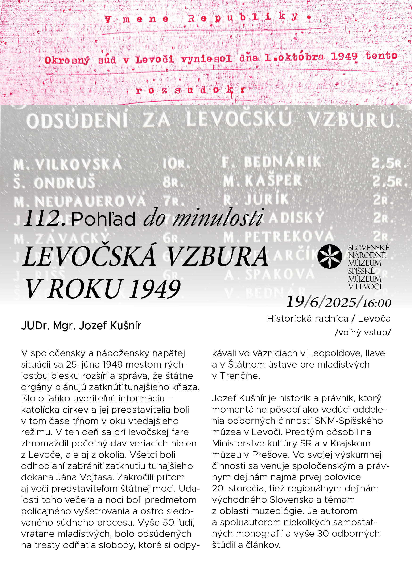 Pozývame vás na 112. pohľad do minulosti