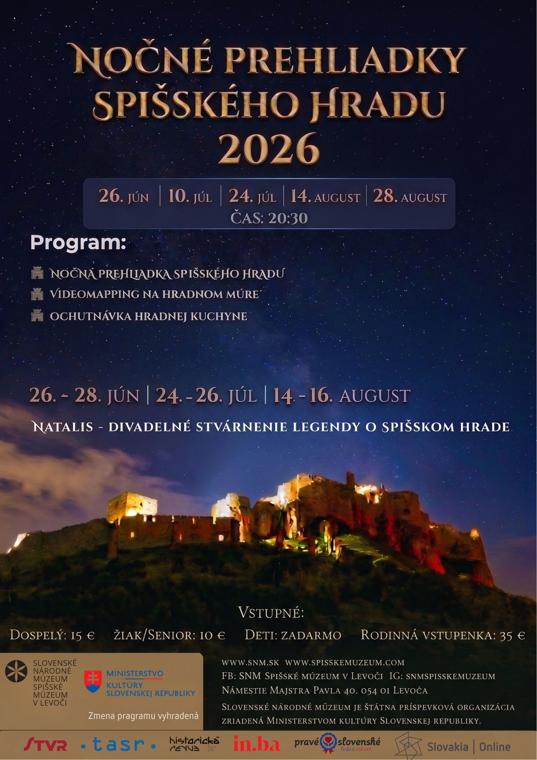 Nočné prehliadky Spišského hradu 2026